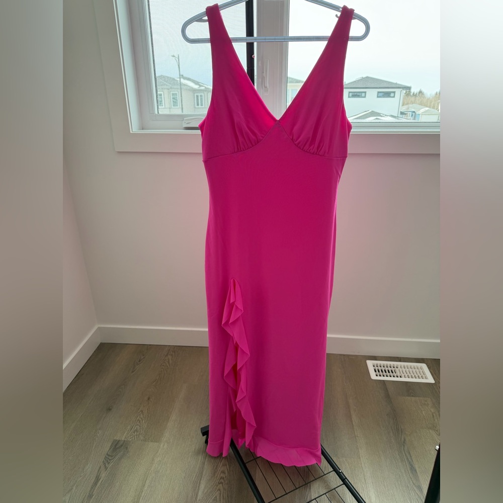 Fuchsia Sleeveless V-Neck Ruffle Maxi Dress